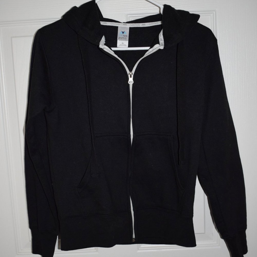 Black Hoodie with White Contrast Zipper Size Small